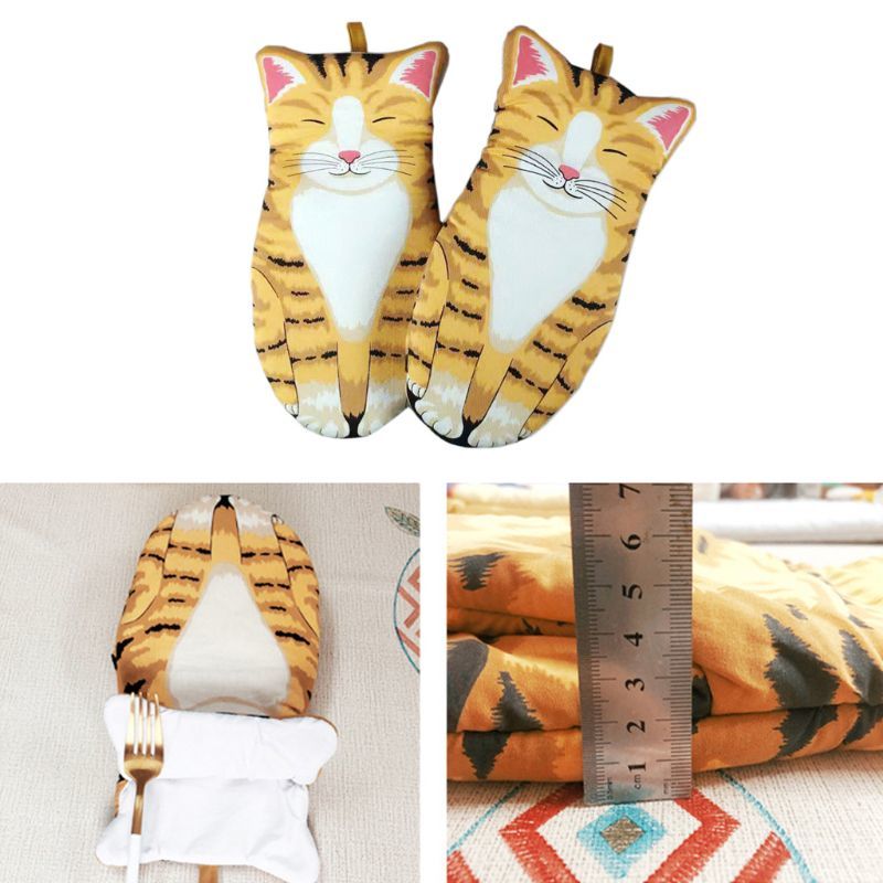 3D Cartoon Cat Paws Oven walls Long cats Bake Insulation Gloves Magnetron Heat resistant Antislip Kitchen gloves