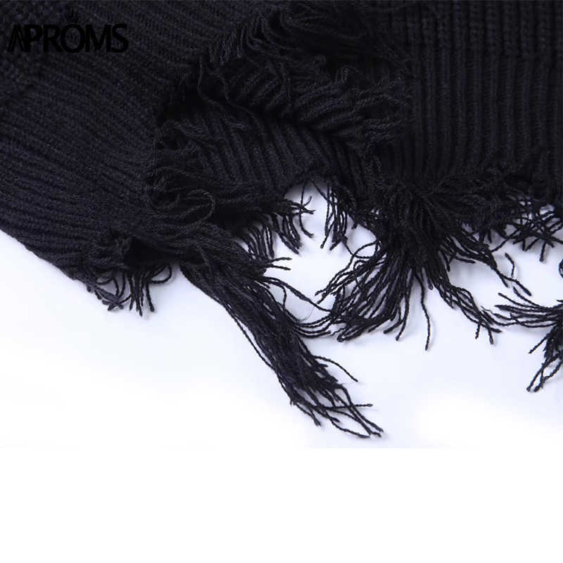 Aproms Tassel Deep V Knitted Pullover Female Autumn Winter White Long Sleeve Knit Crochet Sweaters Women Cropped Jumper Pull Top 210914