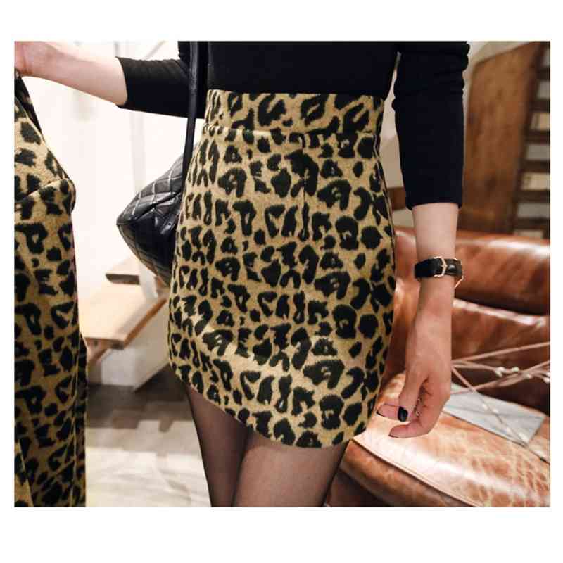 Fashion Leopard Print Office Blazer Outwear Mini Bodycon Skirt Two piece Set Women High Quality Wool Blend Suit Fall Winter 210519
