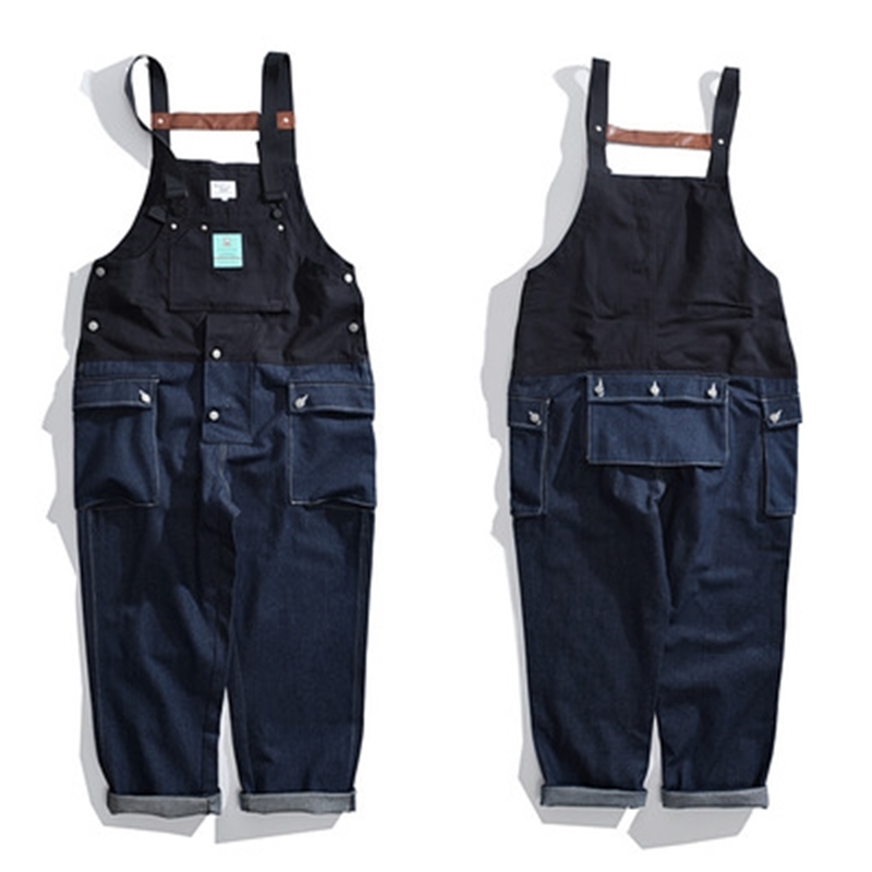 IEFB Color Matching Overalls Men's American Suspenders Trendy Braces Daddy Pants Jeans Pants Workwear Jumpsuit 9Y5505 210524