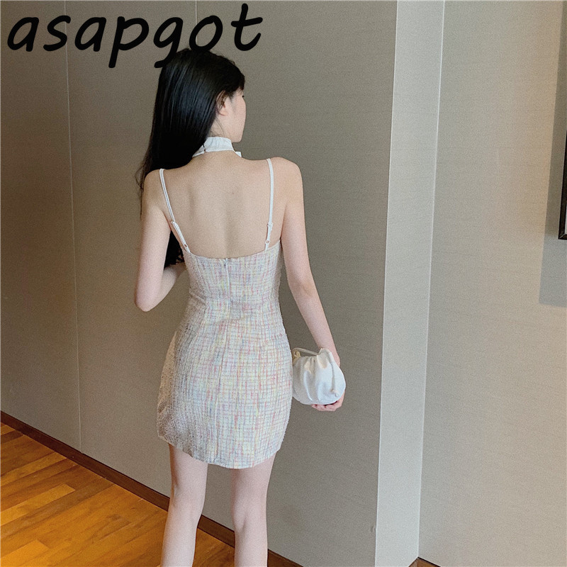 Slim Lady Temperament Sexy Sleeveless Spaghetti Strap Halter Dress Mini Fashion Korean Chic Summer Vestido De Mujer Elegant 210429