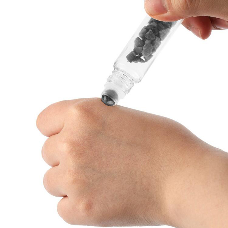10ML Natural Stones ssential Oil Bottles Gemstone Roller Ball Bottles Clear Glass Healing Crystal Chips 10 Colors