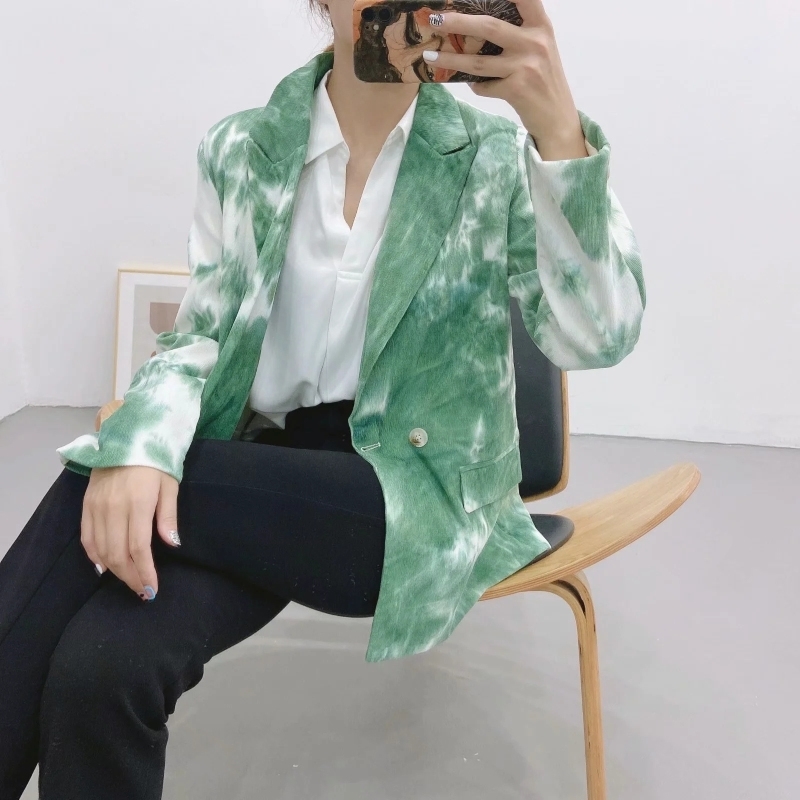 casual women elegant tie dye long blazers fashion ladies loose patchwork jacket suits female chic girls set 210430