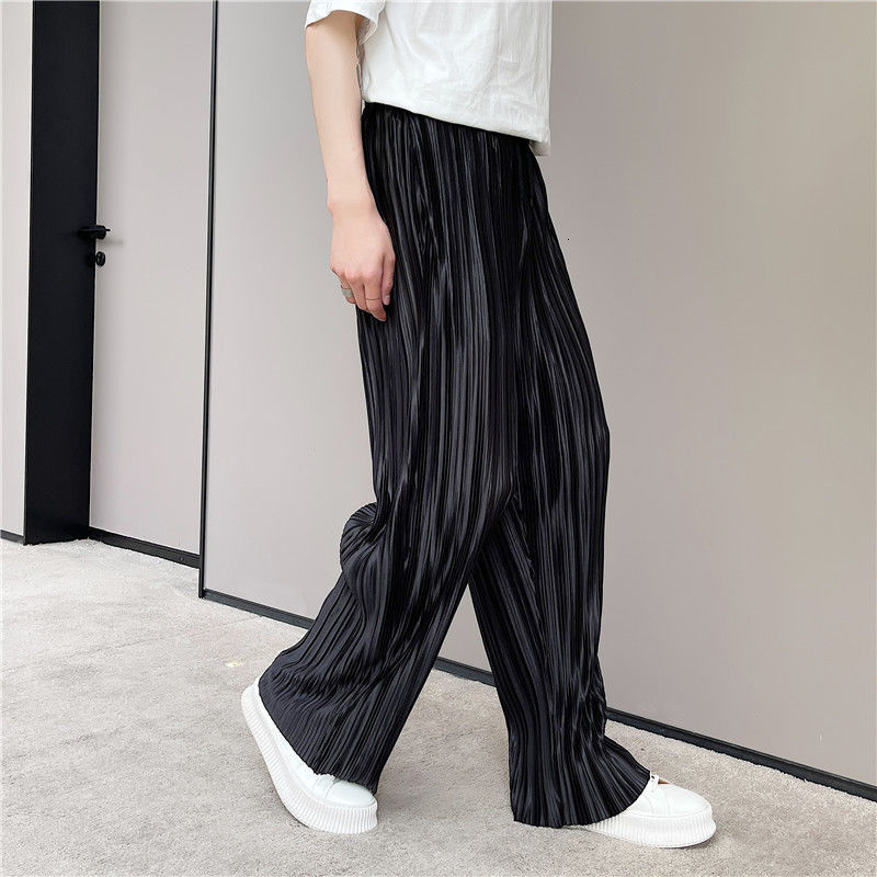 IEFB Men's Black Pleated Pants Men's Summer Korean Loose Casual Straight Wide Leg Pants Elastic Waist Pants 9Y7522 210524