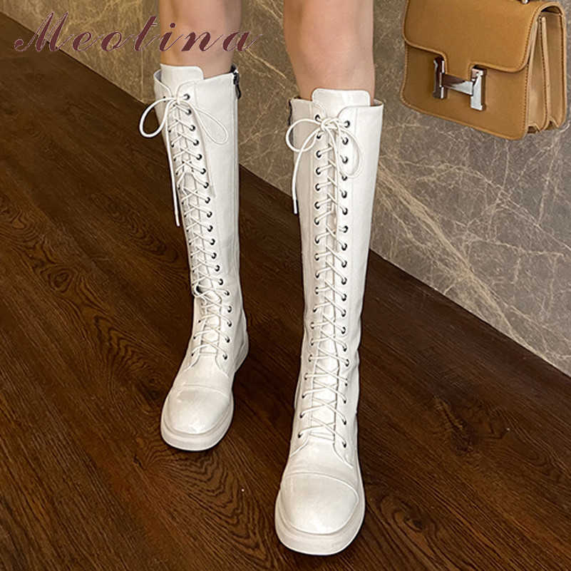 Meotina Genuine Leather Flat Long Boots Motorcycle Boots Women Shoes Zip Lace Up Knee-High Boots Ladies Autumn Winter Black 40 210608, Black synthetic lin
Meotina Genuine Leather Flat Long Boots Motorcycle Boots Women Shoes Zip Lace Up Knee-High Boots Ladies Autumn Winter Black 40 210608, Black synthetic lin