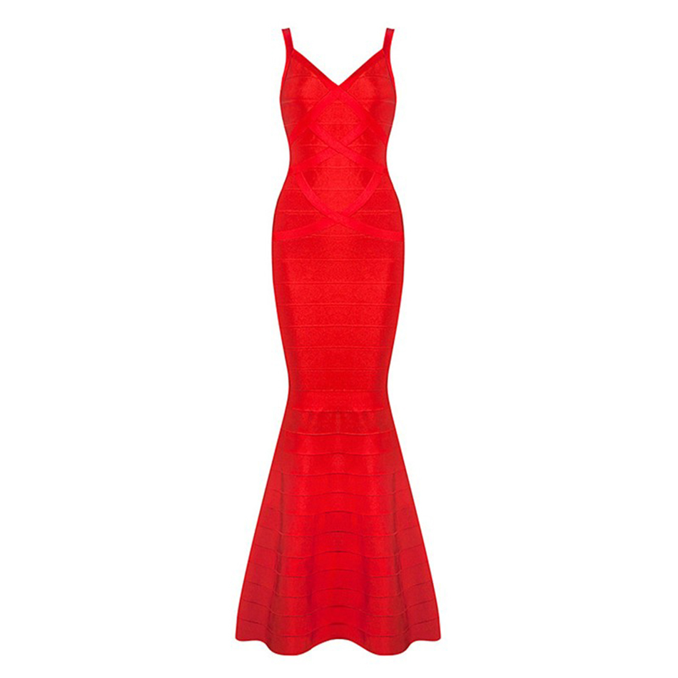 Women's Red Sleeveless Bandage V-Neck Dress Mermaid Elegant Nightclub Long Floor Length Summer 210525