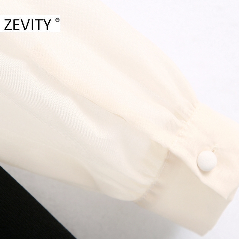 ZEVITY women elegant bow tied chiffon patchwork knitting ruffles shirtdress Office lady casual vestidos chic mini dresses DS4528 210419
