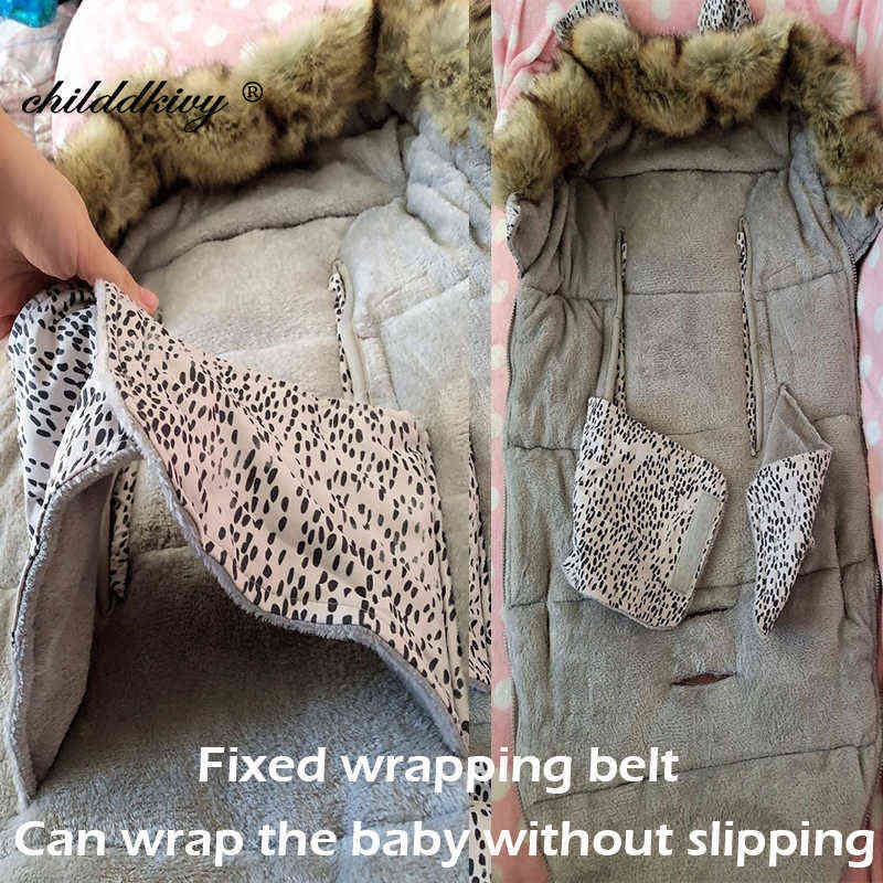 Winter Baby Stroller Sleeping Bag Cute Ear Sleepsack For Infant Warm Thick Plus velvet Footmuff born Wheelchair Envelopes 210816