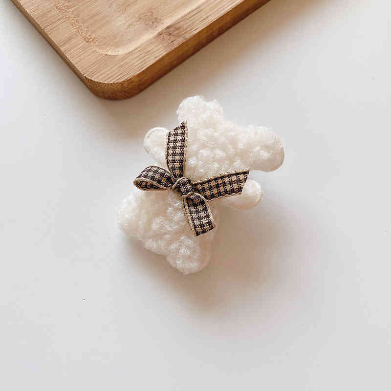 Hair Accessories Autumn and Winter Lovely Milk Coffee Color Plush Bear Side Clip Girl Heart Versatile Hairpin Bag Cloth Wind