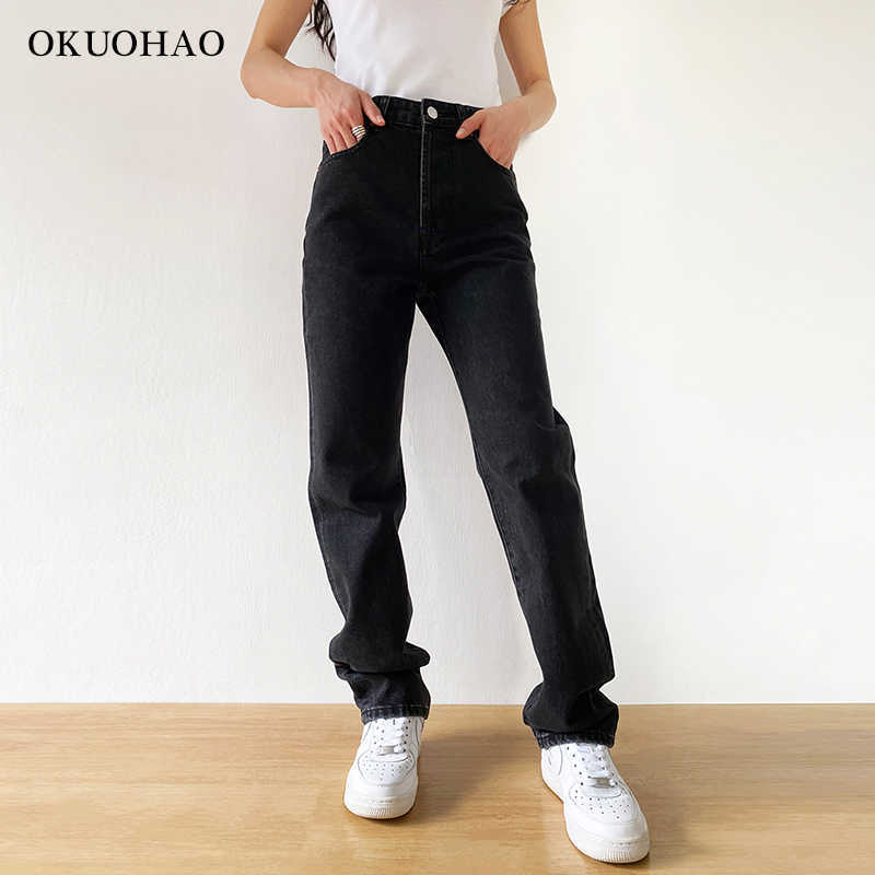 Black Jeans Woman High Waist Streetwear Baggy Mom Vintage Denim Trousers Female Washed Casual Fashion Y2k Pants 210922