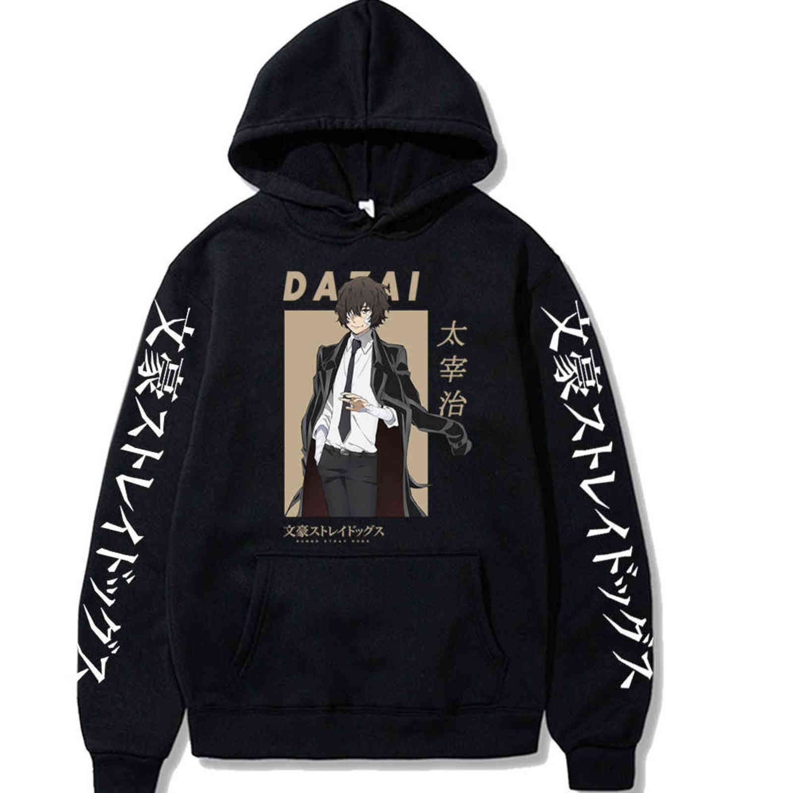 Cool Dazai Osamu Hoodie Hot Anime Harajuku Bungo Stray Dogs Hoodies Casual Printing Hooded Streetswear Sweatshirt Men Unisex Top Y211122