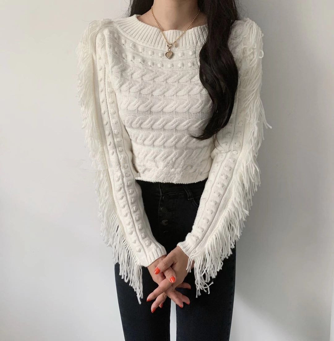 Autumn And Winter Korean Style Pullover Sweater For Women Tassel Long Sleeve Knitted Female Tops 210520