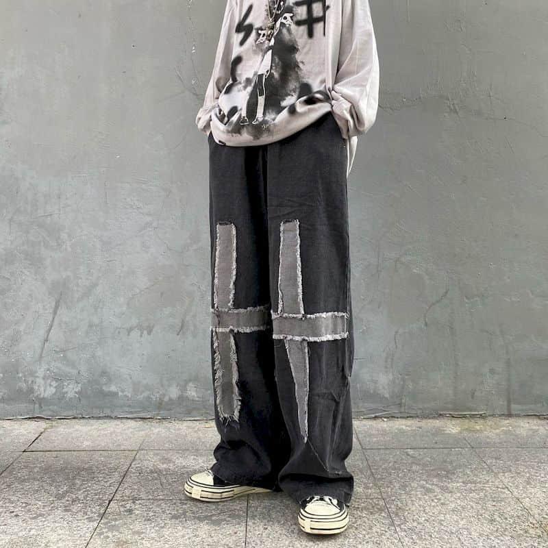 Men's Jeans Goth Pants Women Wide Leg Men Dark Black High Street Fringed Cross Loose Wash Splicing Straight Baggy Punk Clothes
Men's Jeans Goth Pants Women Wide Leg Men Dark Black High Street Fringed Cross Loose Wash Splicing Straight Baggy Punk Clothes