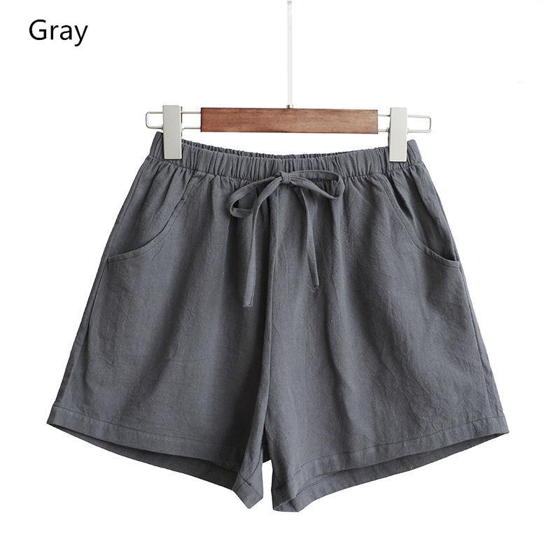 Women Summer Wide Leg Shorts Female Loose Cotton Solid Bow Candy Color Casual Elastic Waist Student Bottom Women's