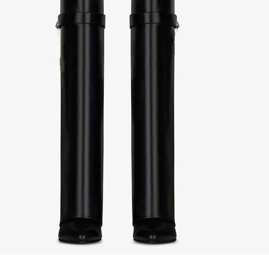 Luxury Designer boots Shark Lock Knee High Boots Black Leather Boot Women with Original Box top quality