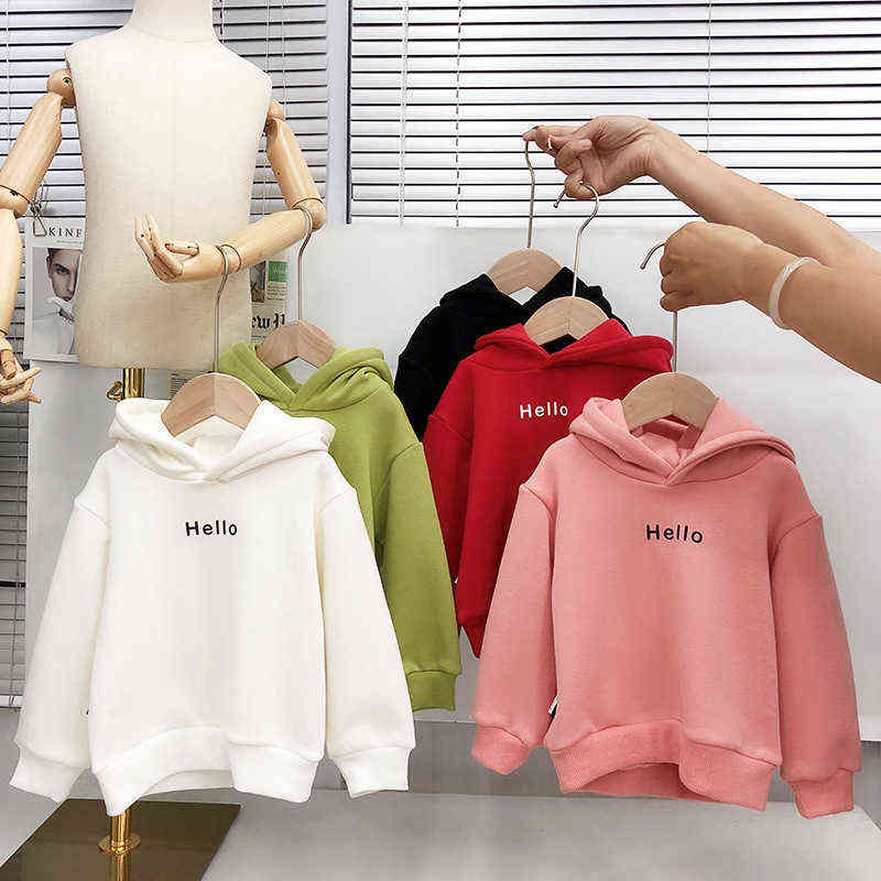 Autumn Winter Sweatshirt Boys Girls Children Thicken Pullover Top Fashion Korean Hoodie Letter tops girls 211110