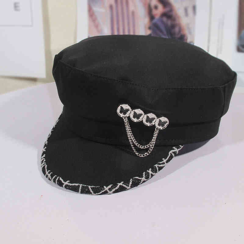 2021 British Butterfly Chain Flat Top Navy Hat Women's Korean Fashion Elegant Duck Tongue Spring and Summer