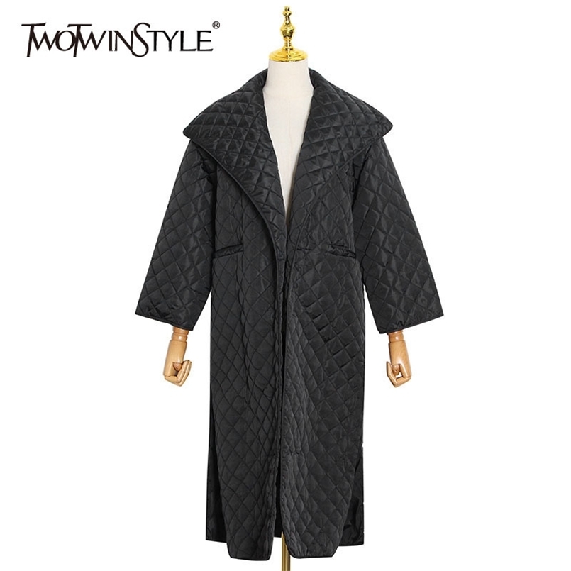 Black Patchwork Argyle Parkas For Women Lapel Long Sleeve Side Split Casual Loose Cotton Coat Female Fashion Winter 210524
Black Patchwork Argyle Parkas For Women Lapel Long Sleeve Side Split Casual Loose Cotton Coat Female Fashion Winter 210524