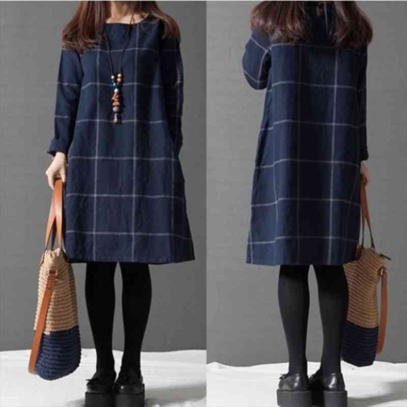 Women Winter Dress Long Sleeve Cotton Linen Dresses Autumn Knee-length Casual Plaid Shirt Vestidos Robe Mujer, Black;gray
Women Winter Dress Long Sleeve Cotton Linen Dresses Autumn Knee-length Casual Plaid Shirt Vestidos Robe Mujer, Black;gray