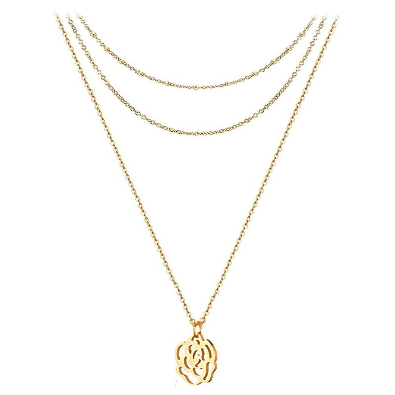 Pendant Necklaces Stainless Steel Hollow Rose Necklace For Women Flower Layered Three Chains Gold/ Sliver Color Lover's Gift
Pendant Necklaces Stainless Steel Hollow Rose Necklace For Women Flower Layered Three Chains Gold/ Sliver Color Lover's Gift
