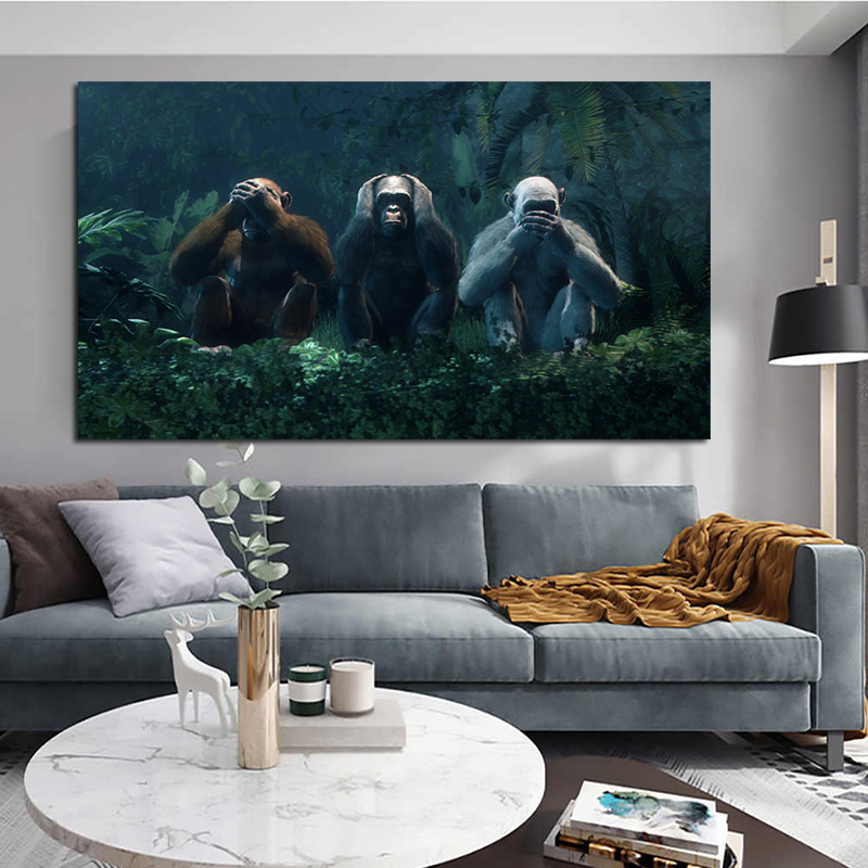 3 Monkeys Canvas Painting No Speak No Say No See Wall Art Pictures For Living Room Animal Posters And Prints Decorative Cuadros