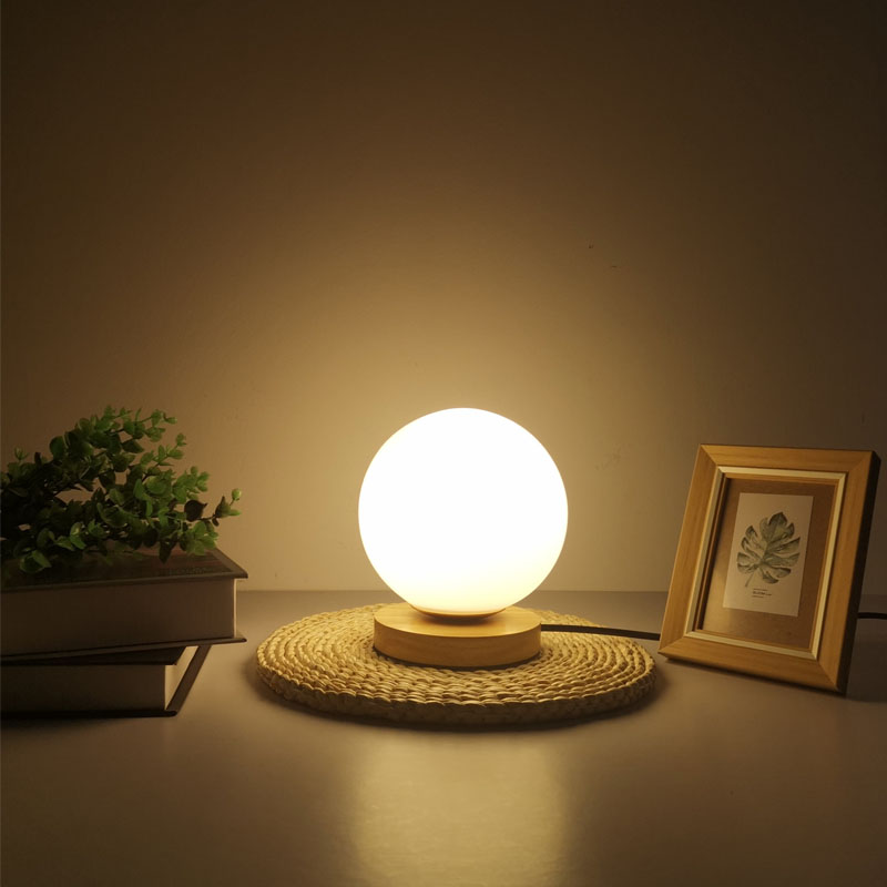 Modern Solid Wood & Glass Nightstand Lamp - Perfect for Home Offices and Bedrooms