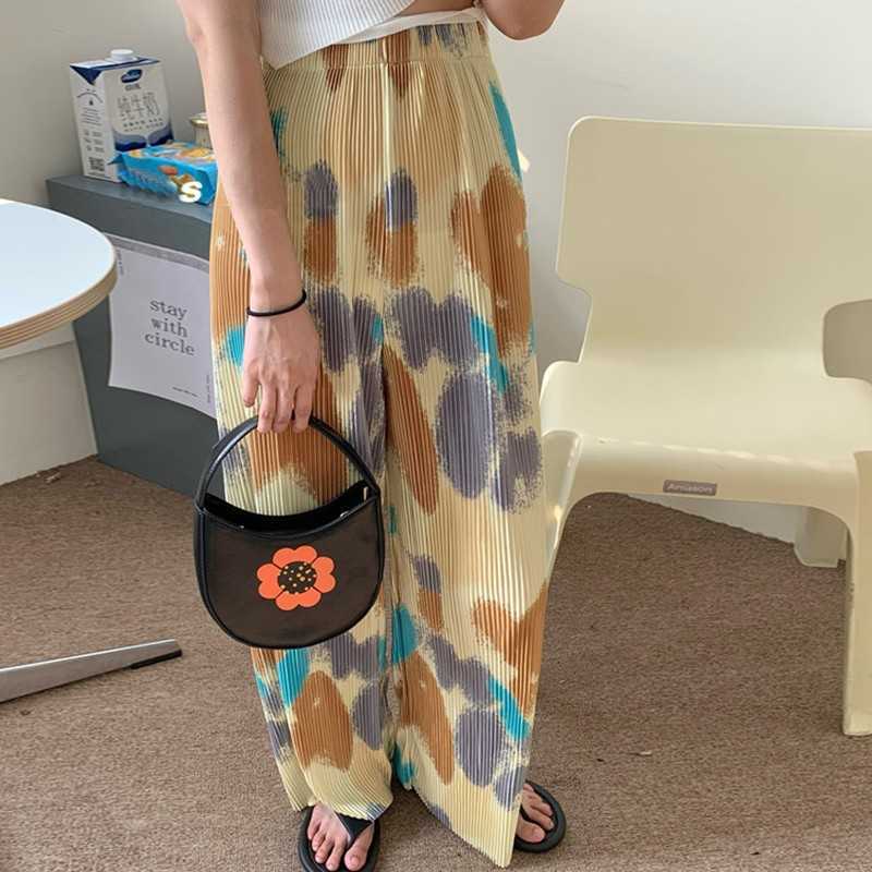 Yedinas Harajuku Women Pants Casual Loose Tie Dye Sweat Streetwear Elastic High Waist Sweatpants Summer Trousers 210527