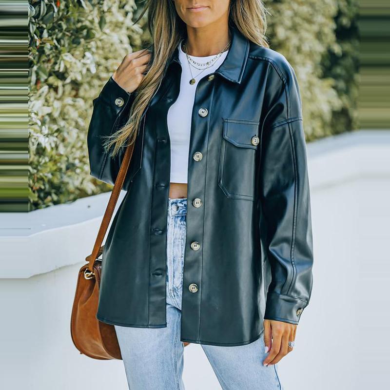 Women's Jackets Simple Turndown Collar Solid Color Women Leather Coat Autumn Button Long Sleeve Slim Fit Jacket Elegant Female Casual Street, Black;brown
Women's Jackets Simple Turndown Collar Solid Color Women Leather Coat Autumn Button Long Sleeve Slim Fit Jacket Elegant Female Casual Street, Black;brown