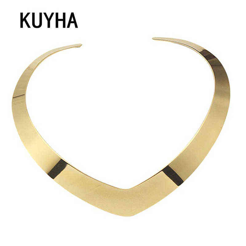 Collar Choker Necklace Neck Jewelry For Women Fashion 316L Stainless Steel Simple Personality Gold Torques Necklace H1125