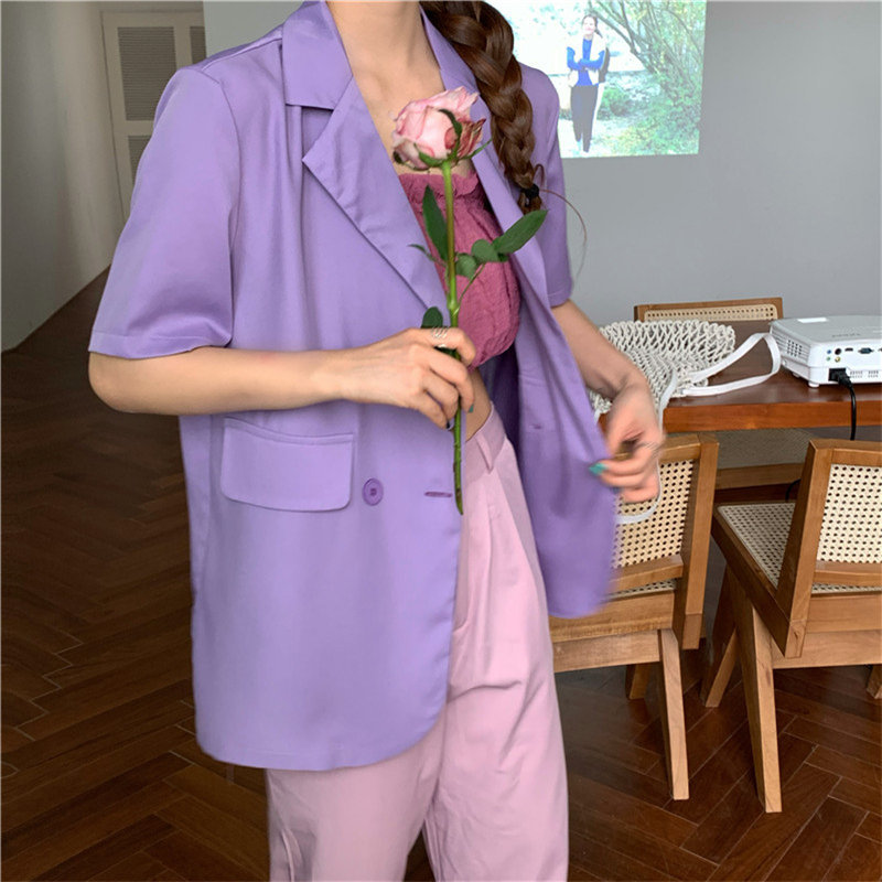 OL Tops All Match Thin Brief Women Short Sleeves Solid Minimalist Sunscreen Coats Summer Loose Office Lady Blazers 210421