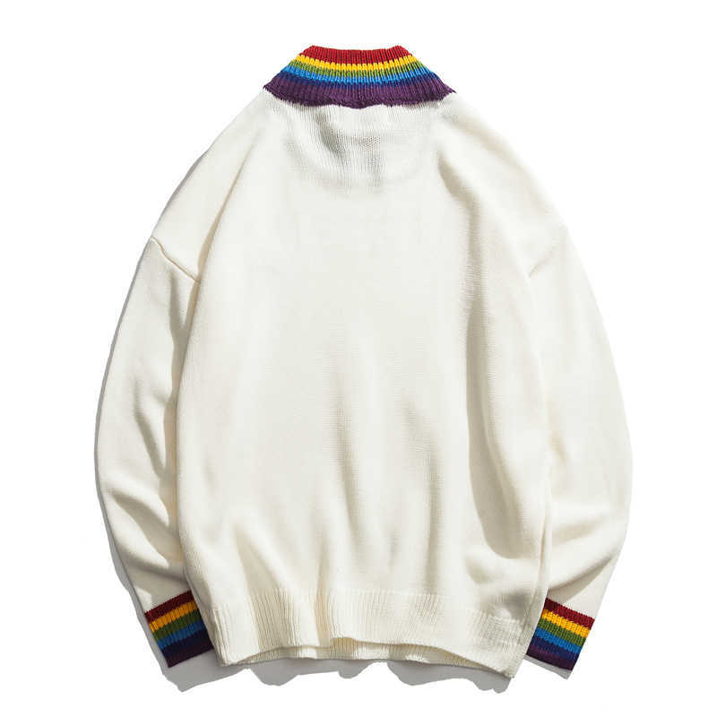 DARK ICON Rainbow Collar Pullover Men's Sweater Winter Loose Style Sweater for Men High Street Sweaters Black White 210818
