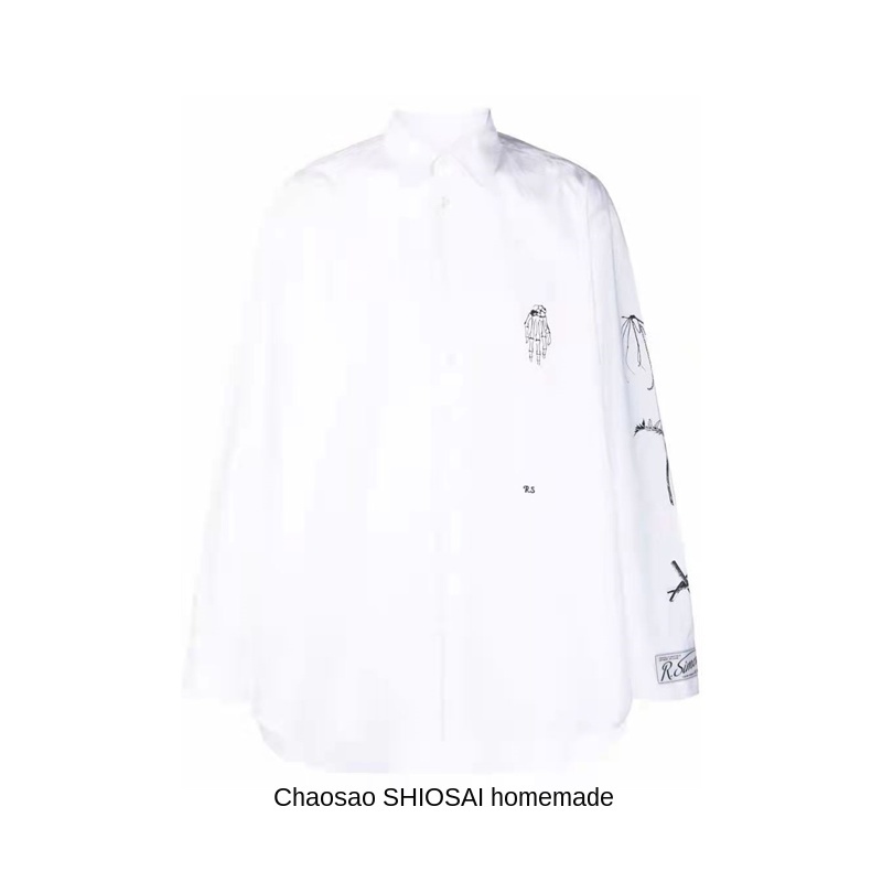 High street Raf Simons style homemade embroidery print loose long sleeve shirt order, White
High street Raf Simons style homemade embroidery print loose long sleeve shirt order, White