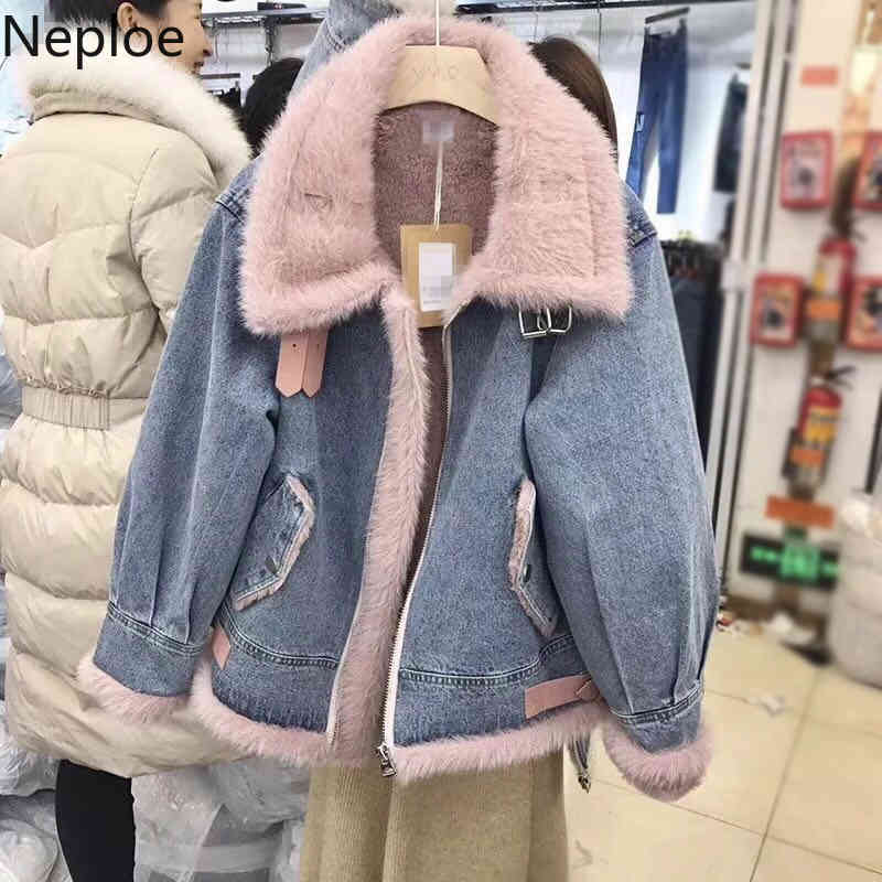 Neploe Korean Denim Jacket Women Winter Clothes Woman Thick Cowboy Outwear Streetwear Short Plus Velvet Lamb Wool Fashion Coat 210422