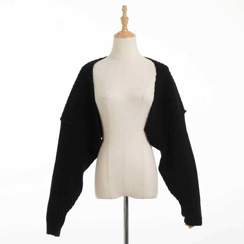 Stylish Striped Line Rib Knitting Shawl Sweater Cropped Women Cardigan Long sleeve Scarf Streetwear Autumn Winter 210914