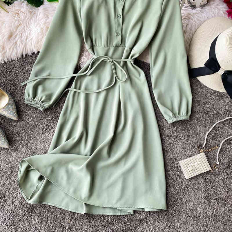 Spring Korean Solid Color Dress Women Long Sleeve Slim Party Dress Square Collar Basic Dresses High Waist Elegant Vestidos 210521