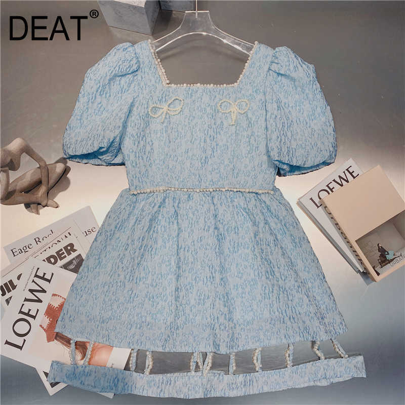 DEAT Women Pearl Bow Puff Sleeves Hollow Out Skirt Short Two Piece Set Temperament Fashion Spring Summer 11D967 210709, Blue
DEAT Women Pearl Bow Puff Sleeves Hollow Out Skirt Short Two Piece Set Temperament Fashion Spring Summer 11D967 210709, Blue
