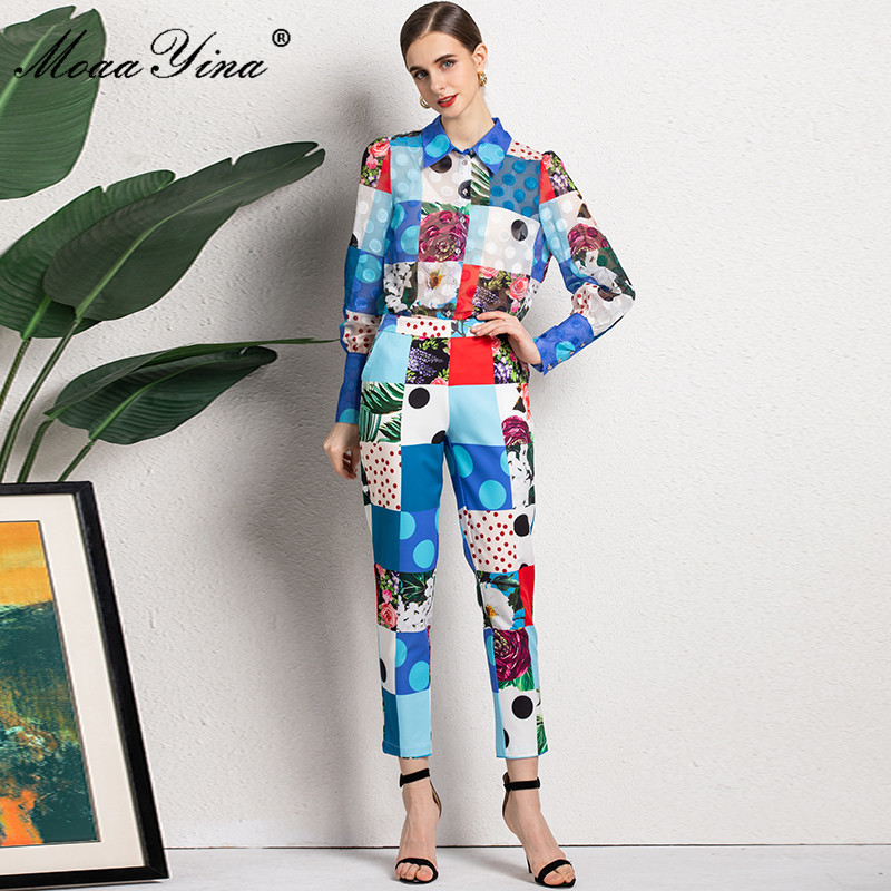 Summer Runway Fashion Two Piece Pants Set Women' Long sleeve print Blouse and Lady Slim Midi Suits 210524, Blue
Summer Runway Fashion Two Piece Pants Set Women' Long sleeve print Blouse and Lady Slim Midi Suits 210524, Blue