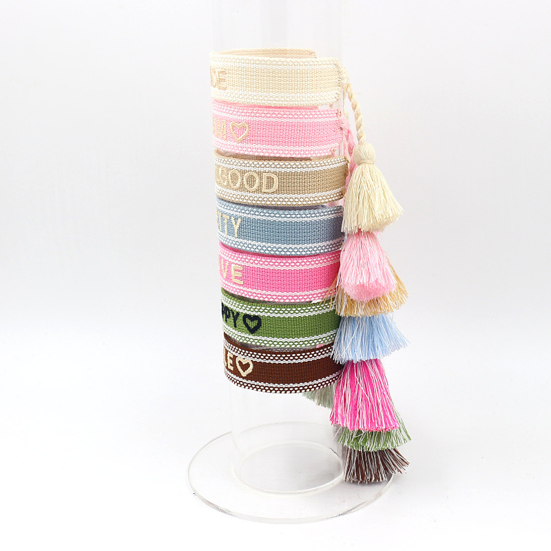 Hand Weave Tassel charm bracelet embroidery letter love Dream smile happy lucky adjustable Bracelet bangle cuff for women kids jewelry, Golden;silver
Hand Weave Tassel charm bracelet embroidery letter love Dream smile happy lucky adjustable Bracelet bangle cuff for women kids jewelry, Golden;silver