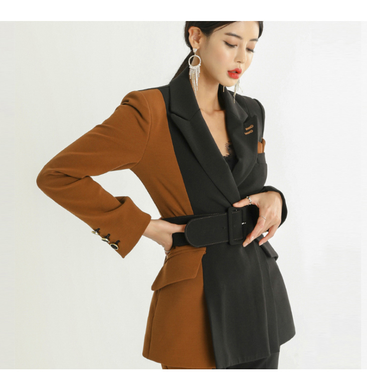Office Lady Work Pants Suits Women Slim Hit color Long Sleeve double-breasted Blazer coat+OL Elegant Two Piece Set 210519