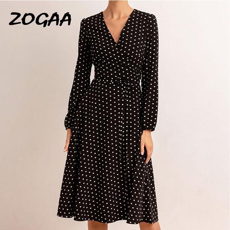 Casual Dresses ZOGAA Summer Women Party Dress Long Sleeve Polka Dot Vintage Elegant Ladies Midi Vestidos De Fiesta, Black 
Casual Dresses ZOGAA Summer Women Party Dress Long Sleeve Polka Dot Vintage Elegant Ladies Midi Vestidos De Fiesta, Black