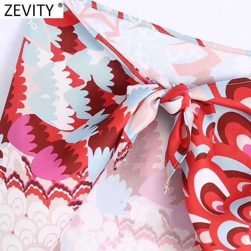 Zevity Women Vintage Totem Floral Print Sexy Strapless Chic Camis Tank Ladies Summer Backless Bowknot Wraps Slip Tops LS9344 210625
