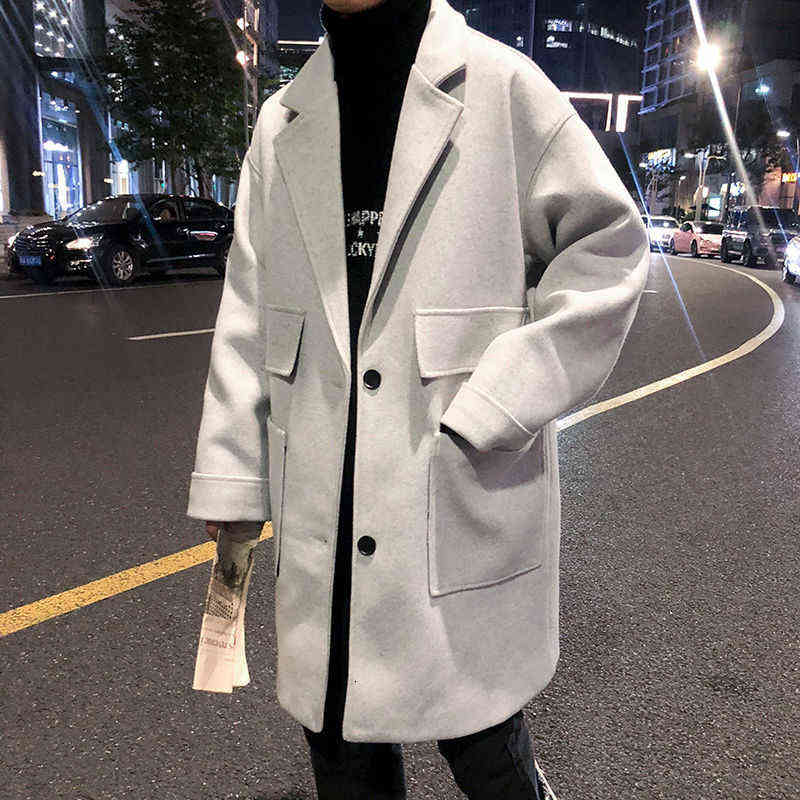 Privathinker Men Solid Color Loose Woolen Coat Winter Men's Casual Oversize Long Windbreaker Woman Streetwear Coat 211122