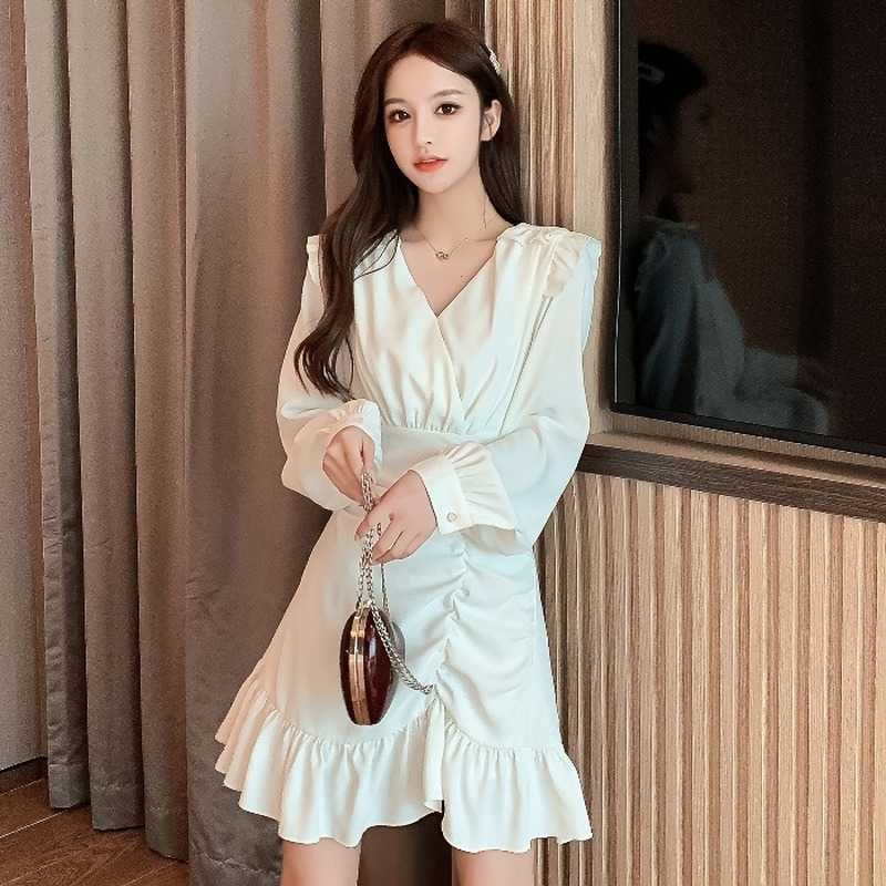 Spring and Summer Korean Casual Loose V-neck Long-sleeved Short Dress Elegant Temperament Irregular Ruffled 210615, White
Spring and Summer Korean Casual Loose V-neck Long-sleeved Short Dress Elegant Temperament Irregular Ruffled 210615, White