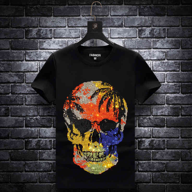 fashion t shirt 2021 summer drill men's brand short sleeve skull head casual large size base shirt, White;black
fashion t shirt 2021 summer drill men's brand short sleeve skull head casual large size base shirt, White;black