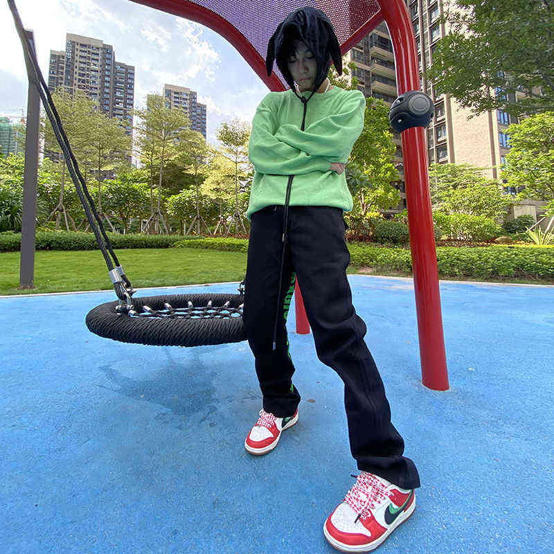 Streetwear men baggy jeans Autumn style Korean trend embroidery loose straight wide leg long pants for and wo 211111