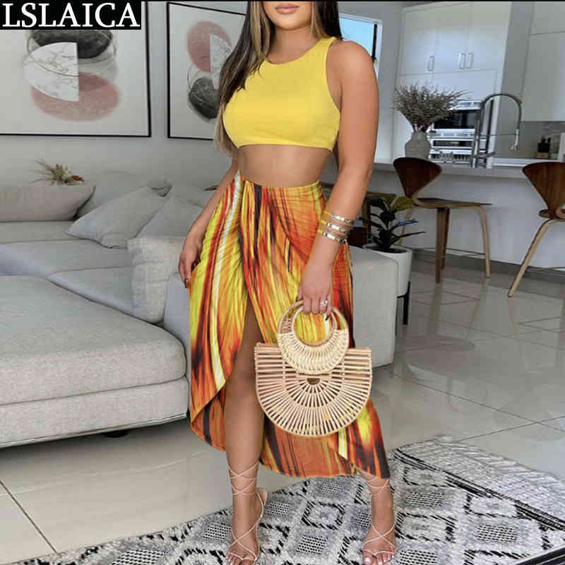 Summer Sets for Women Crop Top Long Skirt Tie-dye Print Fashion Woman 2 Pieces Skirts Elegant Off Shoulder Two 210520