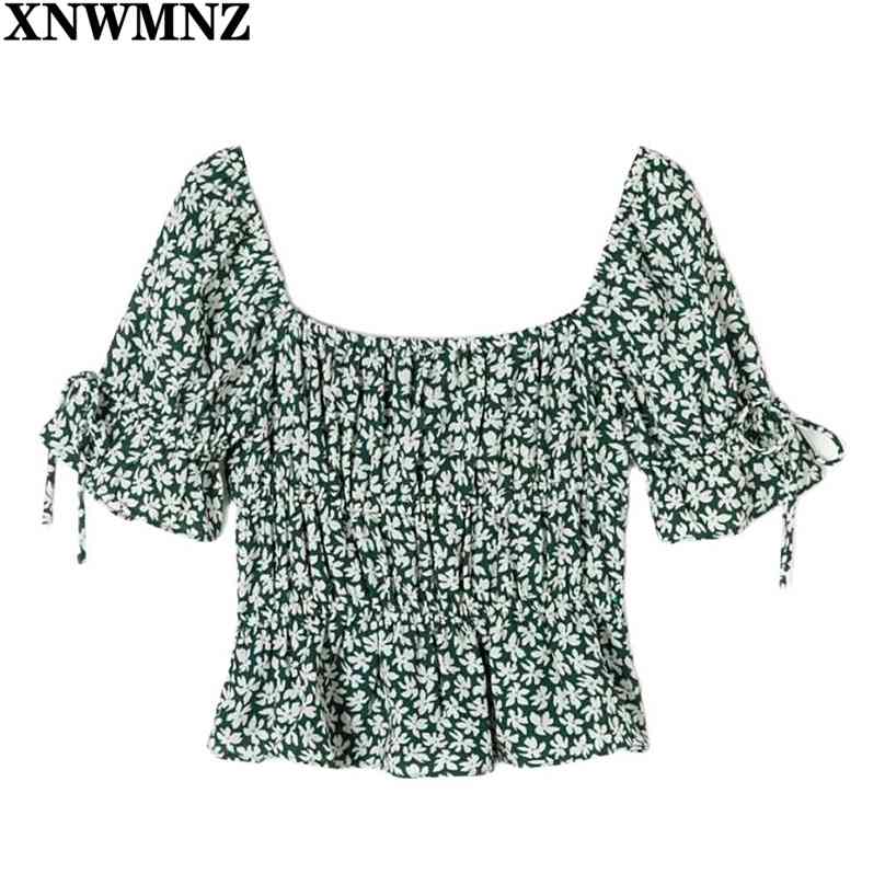 women Chic Green Floral Print Ropa Mujer Vintage Ruffles Girl Summer Blouse Fashion Short Flare Sleeve Harajuku Tops 210520
women Chic Green Floral Print Ropa Mujer Vintage Ruffles Girl Summer Blouse Fashion Short Flare Sleeve Harajuku Tops 210520