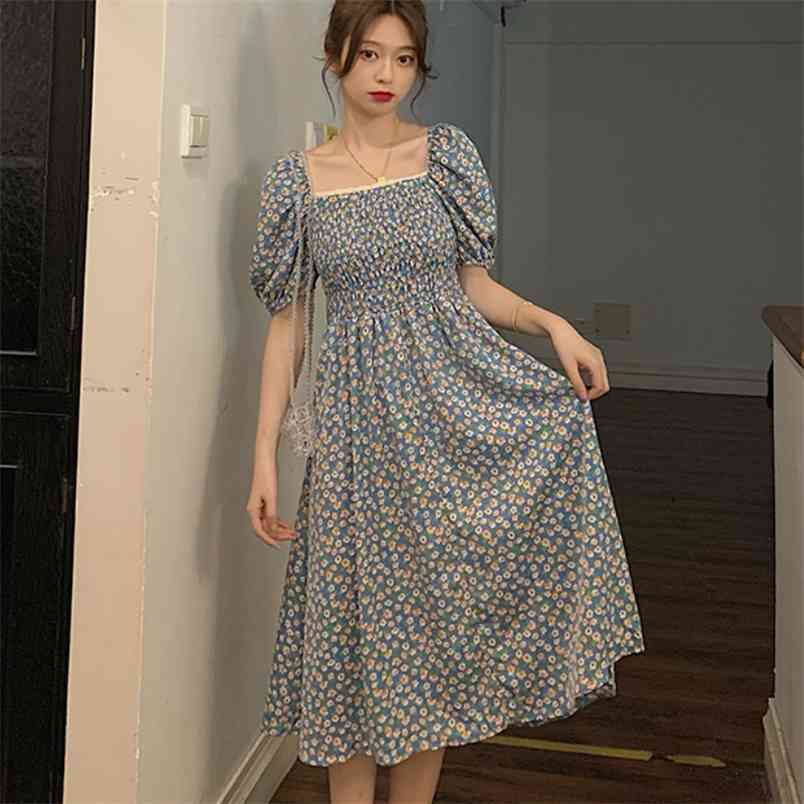 Summer Womens Vintage Flower Puff Sleeve Chiffon Dresses Korean Elegant Square Collar Casual A-Line Midi Dress Femme 210519, Photo color
Summer Womens Vintage Flower Puff Sleeve Chiffon Dresses Korean Elegant Square Collar Casual A-Line Midi Dress Femme 210519, Photo color