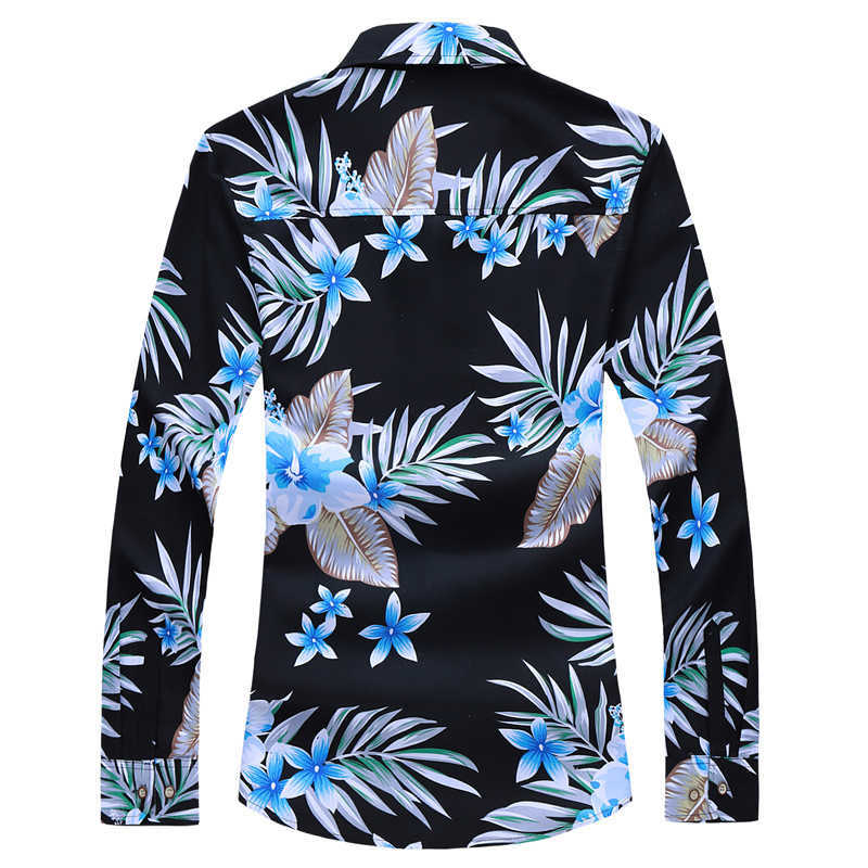 HIP HOP Autumn Spring Clothes Shirt Men Long Sleeves Big Size M-5XL 6XL 7XL Hawaiian Beach Casual Floral For Man 210721