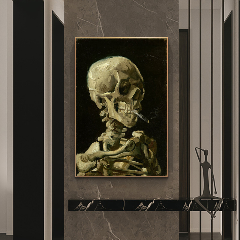 Head of a Skeleton by Van Gogh Reproduction Oil Painting on Canvas Posters and Prints Scandinavian Wall Picture for living room